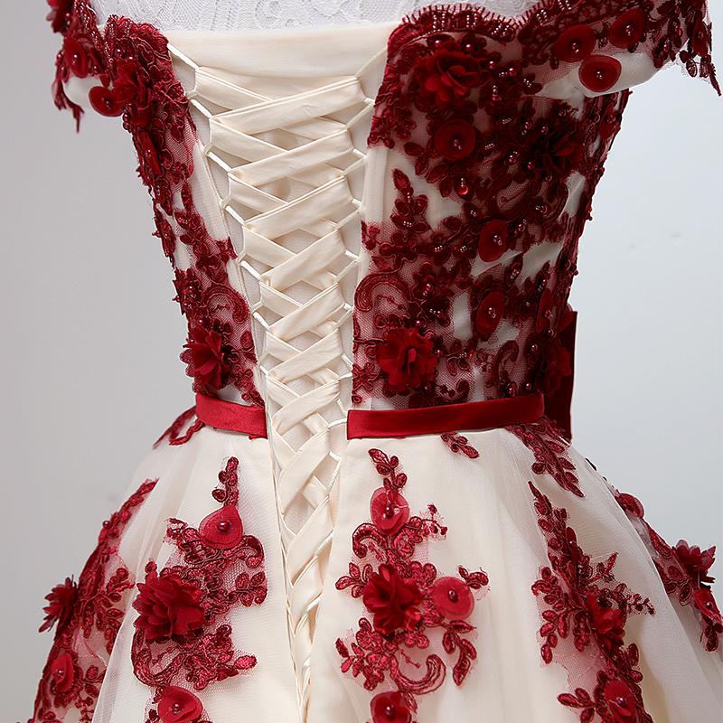 Chic Off-Shoulder Short Sweet 16 Dress, Homecoming Dress with Burgundy Beaded Appliques