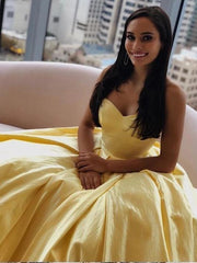 Simple Sweetheart Yellow Prom Dresses, A-Line Long Formal Dress