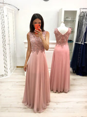 A-Line V-Neck Appliques Long Prom Dresses Chiffon Wedding Party Gown