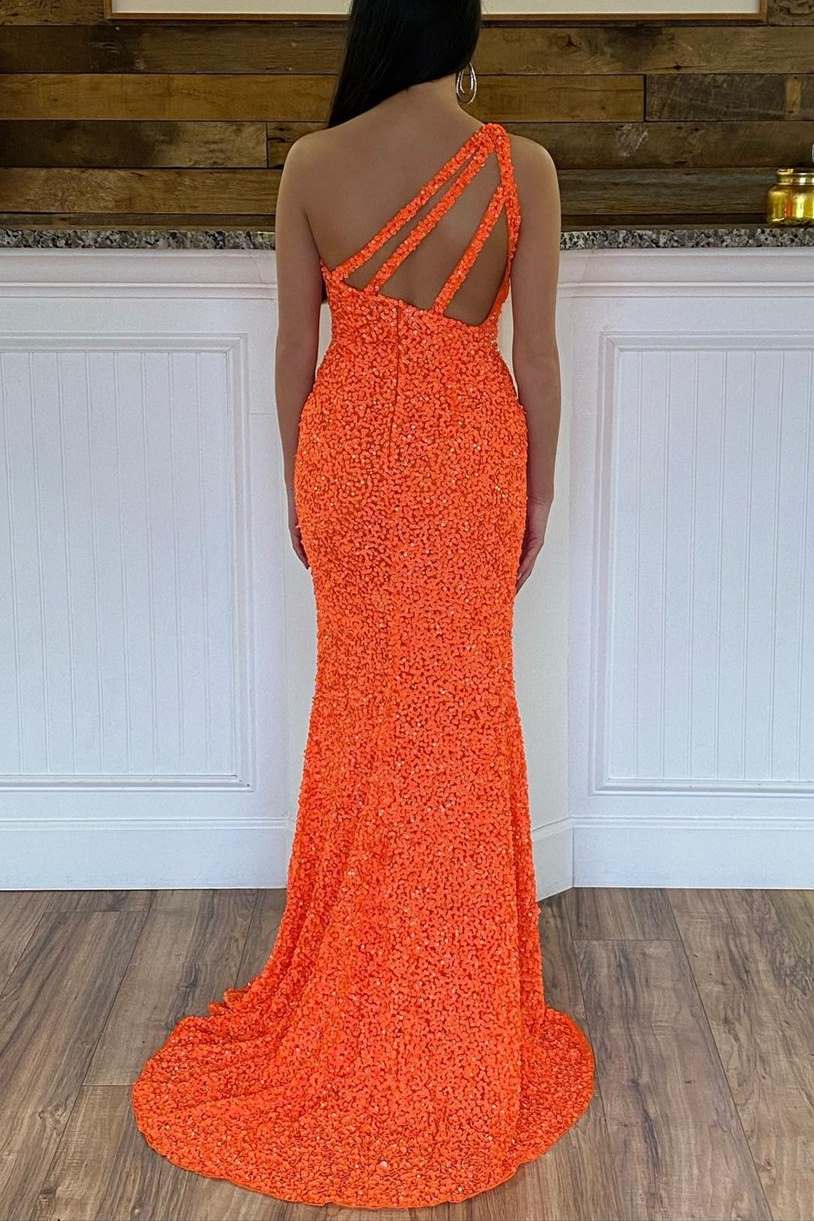 Glitter One-Shoulder Sequins Mermaid Prom Dresses, Sparkly Evening Gown