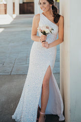 Glitter One-Shoulder Sequins Mermaid Prom Dresses, Sparkly Evening Gown