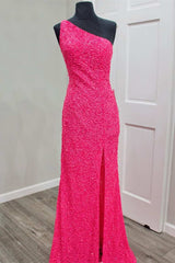 Glitter One-Shoulder Sequins Mermaid Prom Dresses, Sparkly Evening Gown