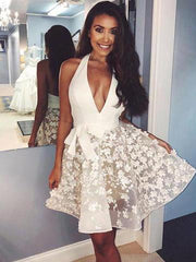 Cute Plunge Halter Bowknot Short Prom Party Dress