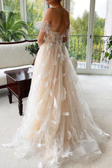 Princess Tulle Feather Lace-Up Back Wedding Dresses, Pretty A-Line Bridal Gown