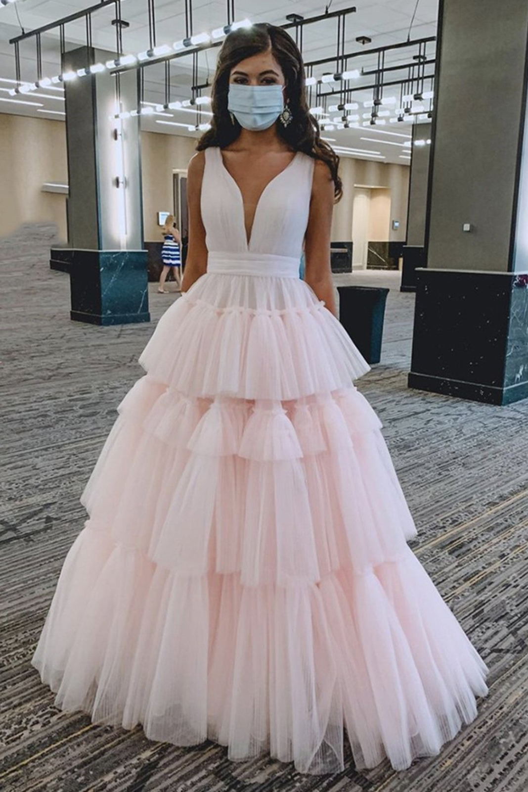 Princess Tulle Tiered Pink Long Prom Dresses, Pink Sweet 16 Dress