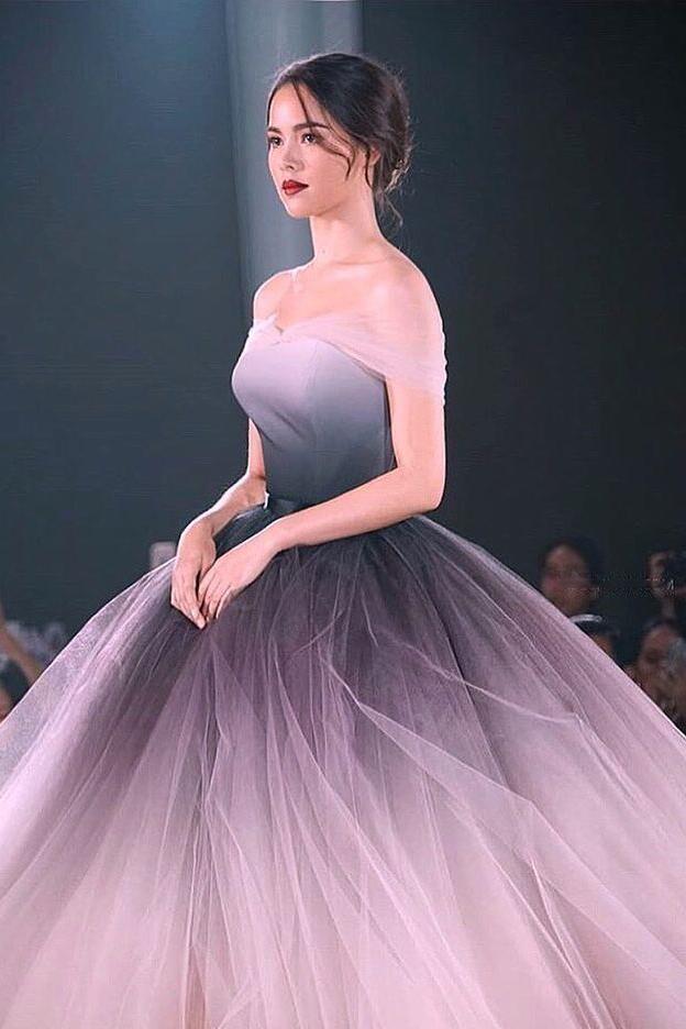 Princess Ombre Prom Dresses, Off-Shoulder Ball Gown Long Formal Dress