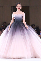 Princess Ombre Prom Dresses, Off-Shoulder Ball Gown Long Formal Dress