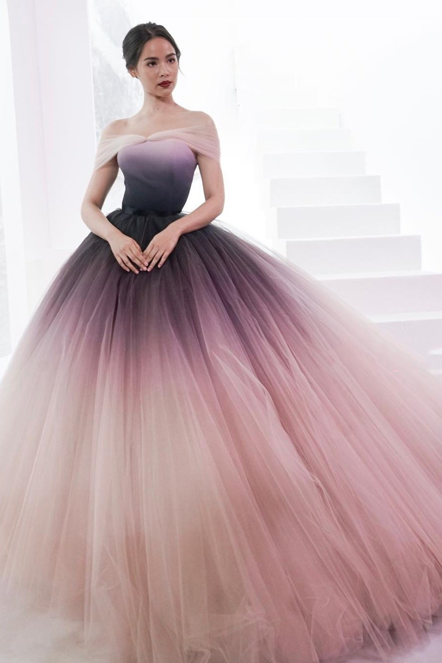 Princess Ombre Prom Dresses, Off-Shoulder Ball Gown Long Formal Dress