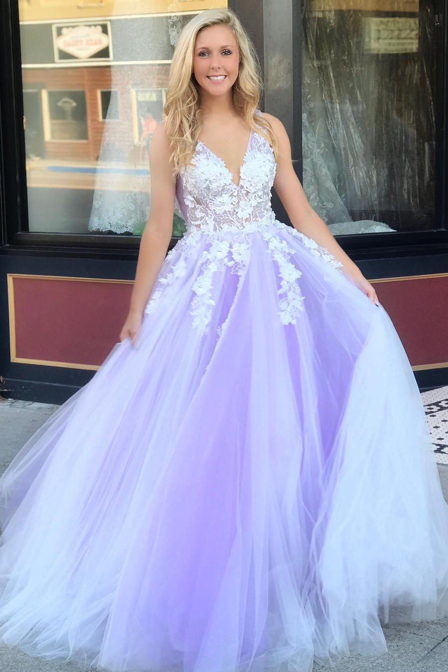 Princess Tulle Sweet 16 Dresses, Plus Size Prom Dresses with 3D Floral Appliques