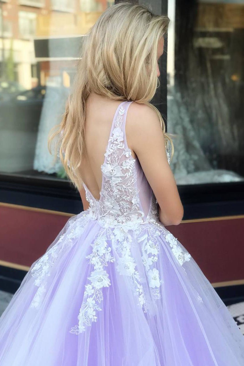 Princess Tulle Sweet 16 Dresses, Plus Size Prom Dresses with 3D Floral Appliques