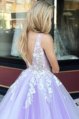 Princess Tulle Sweet 16 Dresses, Plus Size Prom Dresses with 3D Floral Appliques