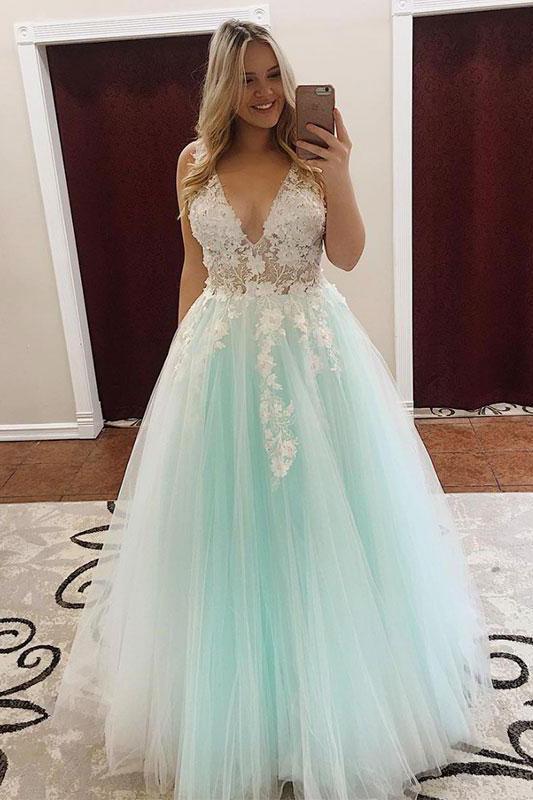 Princess Tulle Sweet 16 Dresses, Plus Size Prom Dresses with 3D Floral Appliques