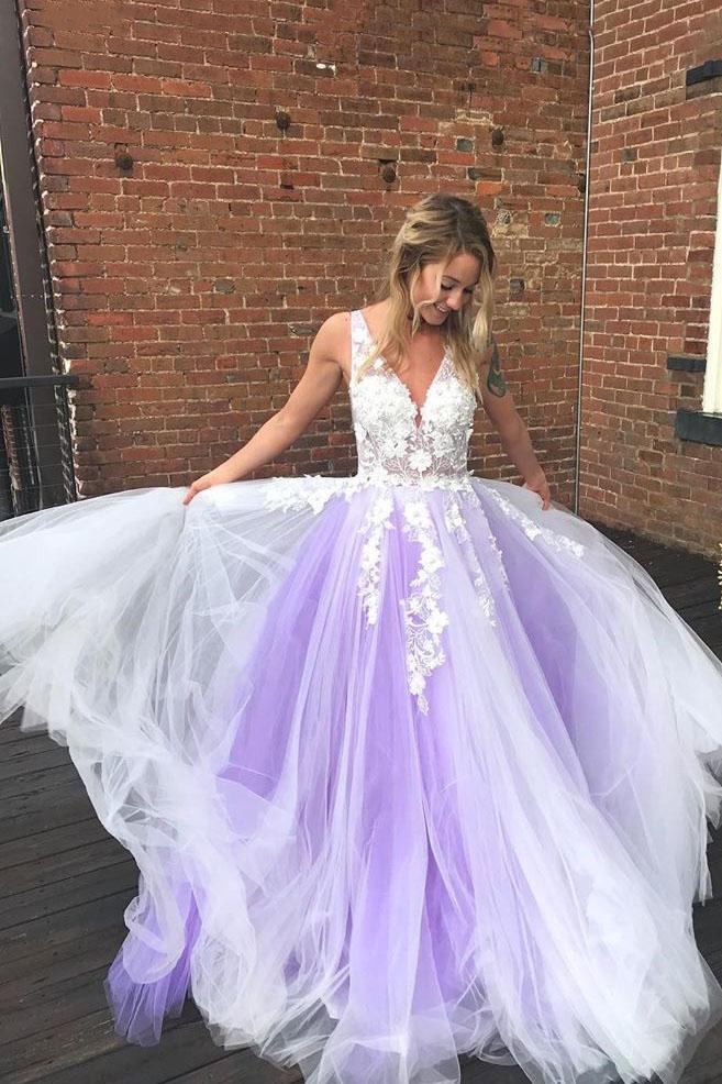 Princess Tulle Sweet 16 Dresses, Plus Size Prom Dresses with 3D Floral Appliques