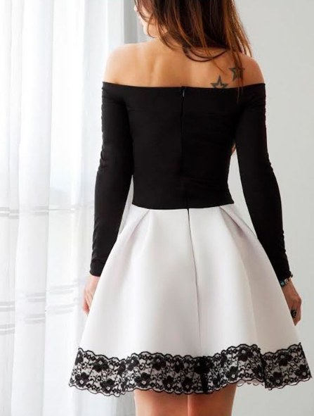 Short Black Long Sleeve A-Line Homecoming Dresses with Lace