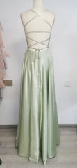 Simple A-Line Long Prom Dresses with Slit, Backless Evening Dress