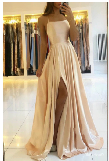 Simple A-Line Long Prom Dresses with Slit, Backless Evening Dress
