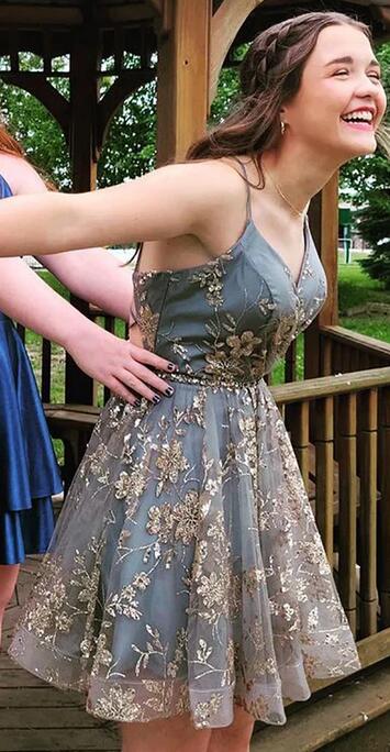 Sparkly A-Line Lace Homecoming Dresses, Short Prom Graduation Dress