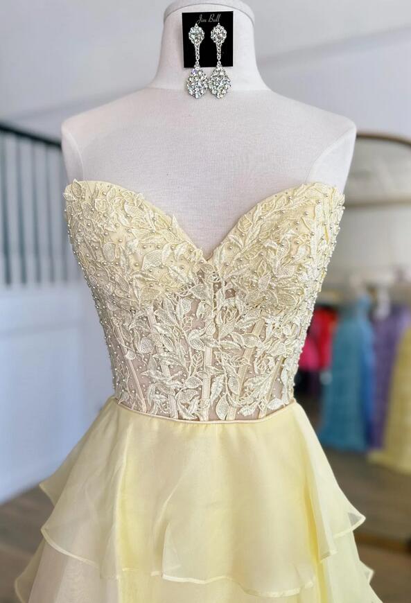 Princess Chiffon Long Prom Dresses with Lace Bodice and Ruffle Skirt