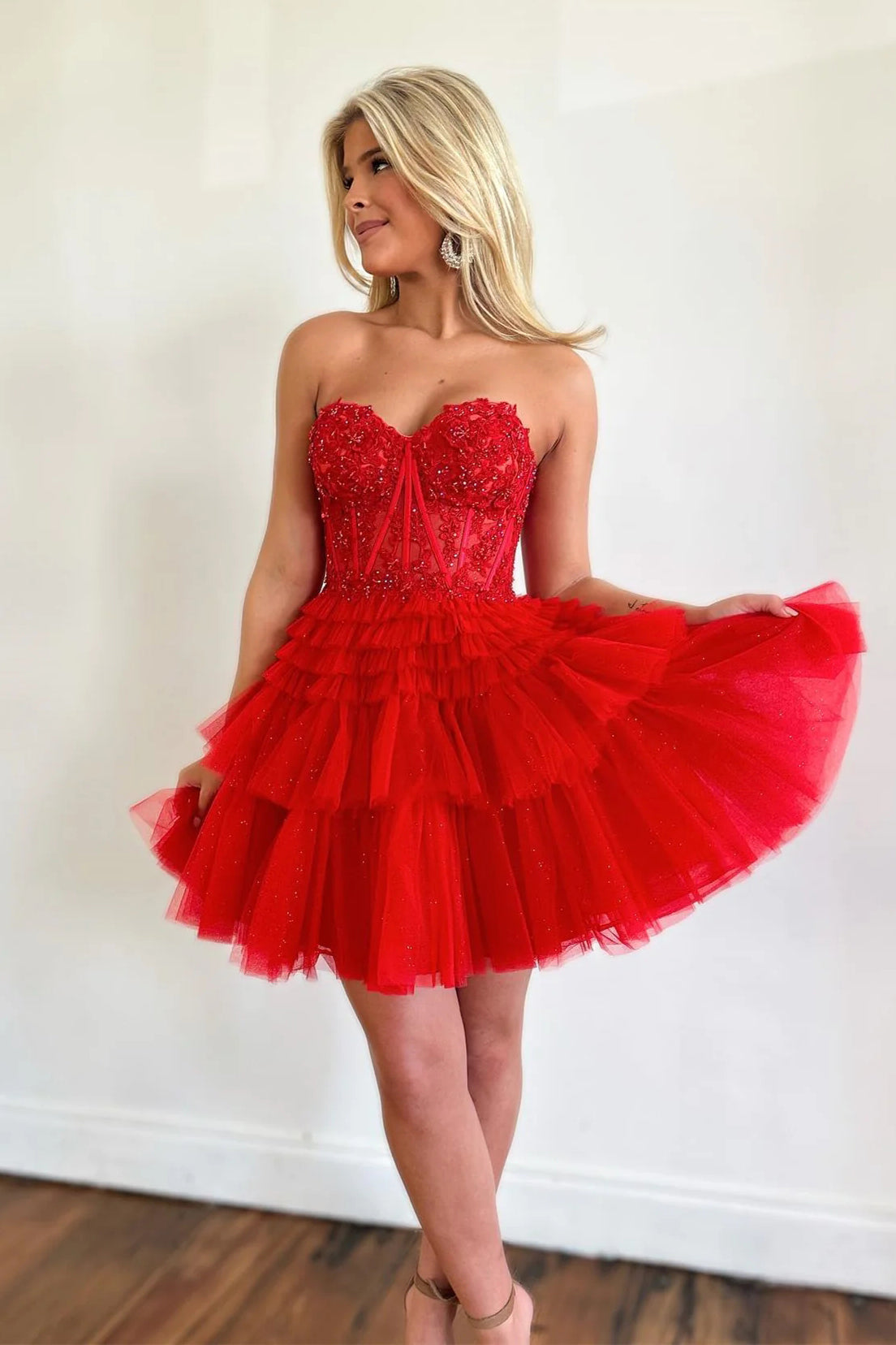 Charm A-Line Lace Appliques Tulle Layered Homecoming Dress, Lavender Short Prom Gown