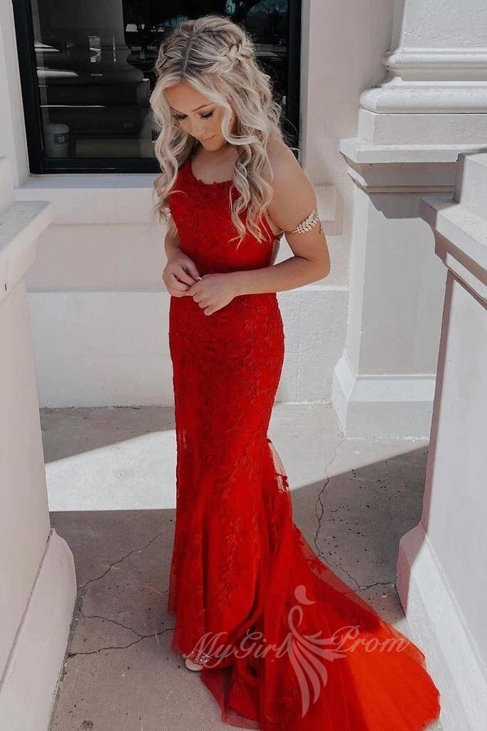 Pink Tulle Mermaid Prom Dresses Appliques Backless Evening Dresses