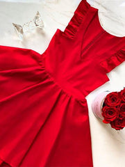 A-Line V-Neck Pleated Satin Red Short Homecoming Party Dress