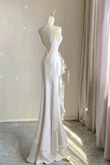 Romantic Chiffon Sheath Wedding Dresses with Ruffles, Long Prom Evening Dress