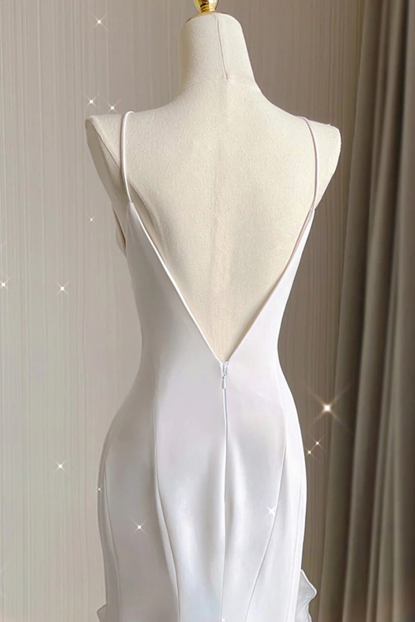 Romantic Chiffon Sheath Wedding Dresses with Ruffles, Long Prom Evening Dress