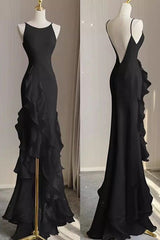 Romantic Chiffon Sheath Wedding Dresses with Ruffles, Long Prom Evening Dress