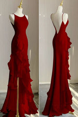 Romantic Chiffon Sheath Wedding Dresses with Ruffles, Long Prom Evening Dress
