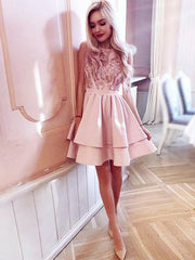 Chic Pink Round Neck Tiered A-Line Homecoming Dress