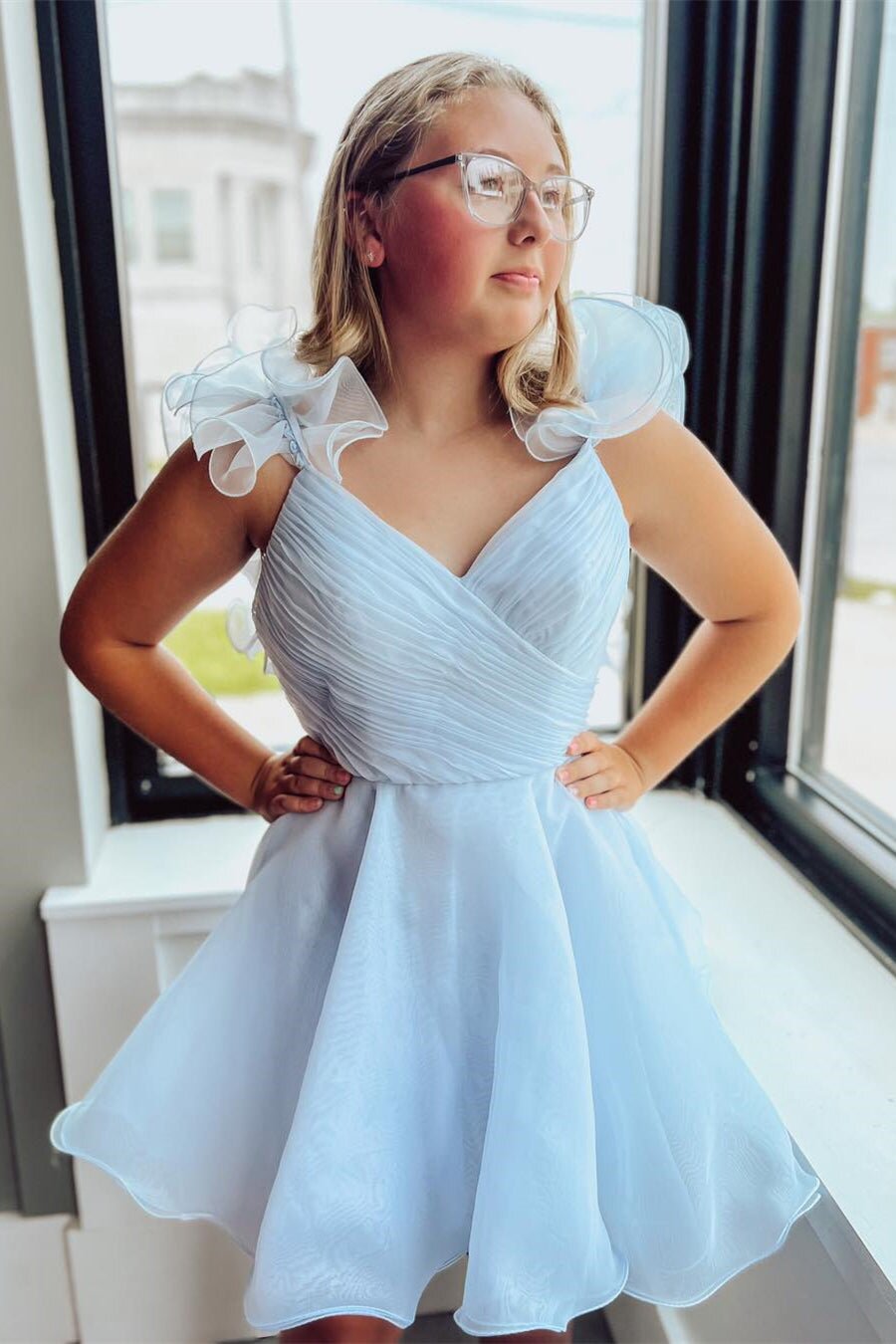 Ruffled Straps Hot Pink A-Line Ruched Short Homecoming Dresses