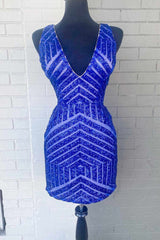 Sequined Orange V-Neck Tight Homecoming Dresses, Bodycon Party Gown