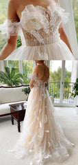 Princess Tulle Feather Lace-Up Back Wedding Dresses, Pretty A-Line Bridal Gown