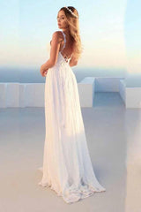 Backless Beach Boho Wedding Dress with V-Neck Lace Bridal Gown