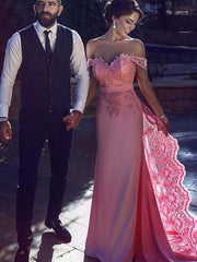 Elegant Sheath Off-Shoulder Lace Long Prom Dress