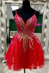 Backless Sequin Formal Cocktail Dress, Red Short Homecoming Dress