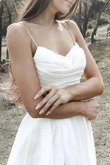 Chiffon Beach Wedding Dresses Simple Spaghetti Straps Ruched with Split