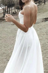 Chiffon Beach Wedding Dresses Simple Spaghetti Straps Ruched with Split