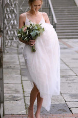 Boho Wedding Dresses, A-Line V-Neck Long Bridal Gown with Split