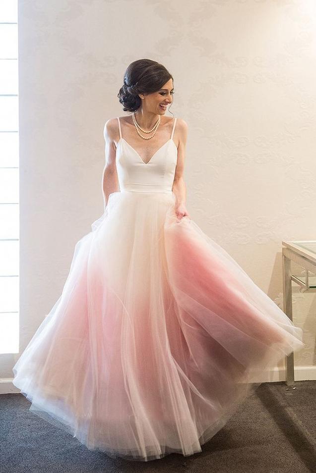 A-Line Ombre Prom Dress, Low Back Simple Long Evening Gown
