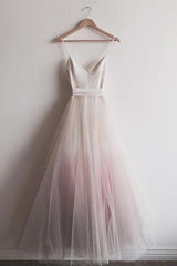 A-Line Ombre Prom Dress, Low Back Simple Long Evening Gown