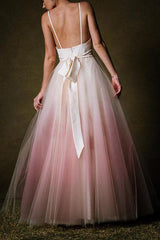 A-Line Ombre Prom Dress, Low Back Simple Long Evening Gown
