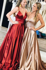Spaghetti-Straps Simple Long Prom Dresses, Backless Evening Gowns