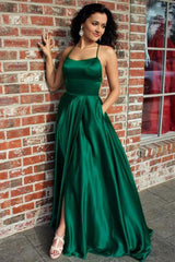 Royal Blue Simple Long Prom Dresses, Split Evening Party with Pockets