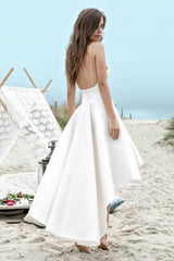 Backless High-Low Simple Beach Wedding Dress with Pocket