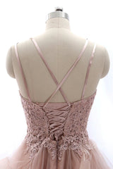 Spaghetti Lace Pink Homecoming Dresses Tulle Short Party Formal Dress