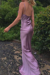 Spaghetti Straps Simple Long Prom Dresses with Split, Slit Evening Gowns