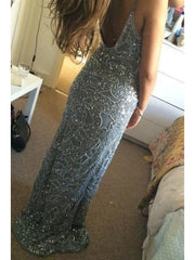 Spaghetti Straps Long Beading Mermaid Backless Prom Dresses