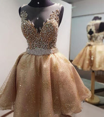 Sparkly Sleeveless Homecoming Dresses, Beading Short Prom Dresses