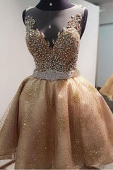 Sparkly Sleeveless Homecoming Dresses, Beading Short Prom Dresses